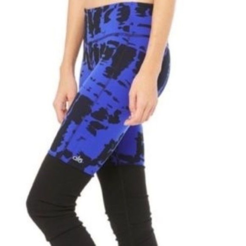 ALO Yoga Goddess Ribbed Black Blue Mid Rise Leggings Small